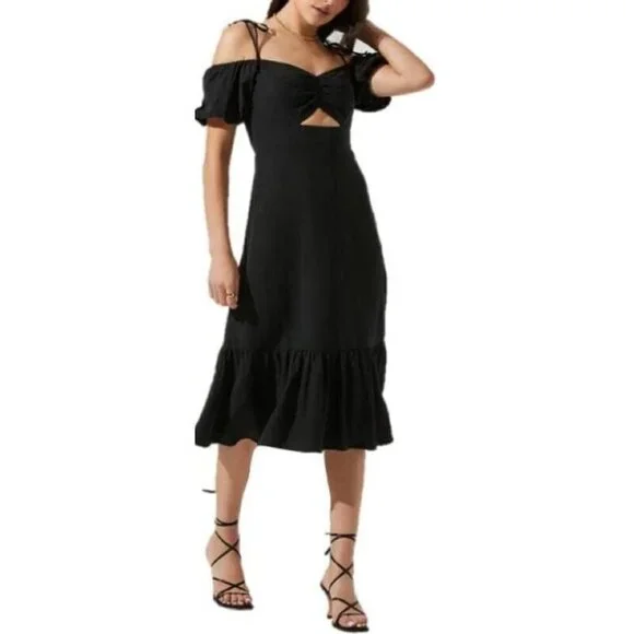 ASTR the label Women’s Aleda Dress Retail $80.52 Midi Ruffle Cut Out Large - Picture 1 of 12